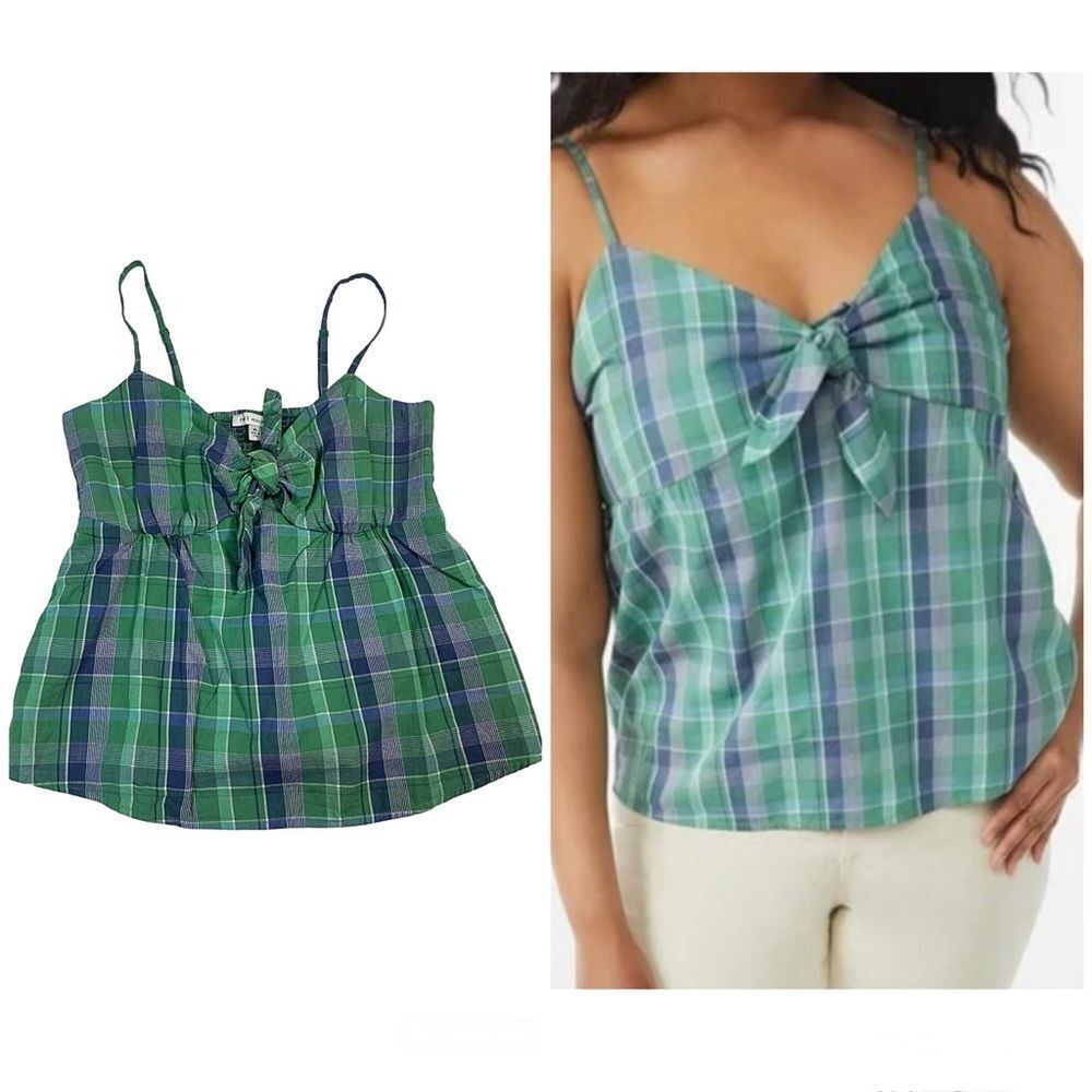 FREE ASSEMBLY Women's Tank Top w/Tie Front Green‎ Plaid Size XS